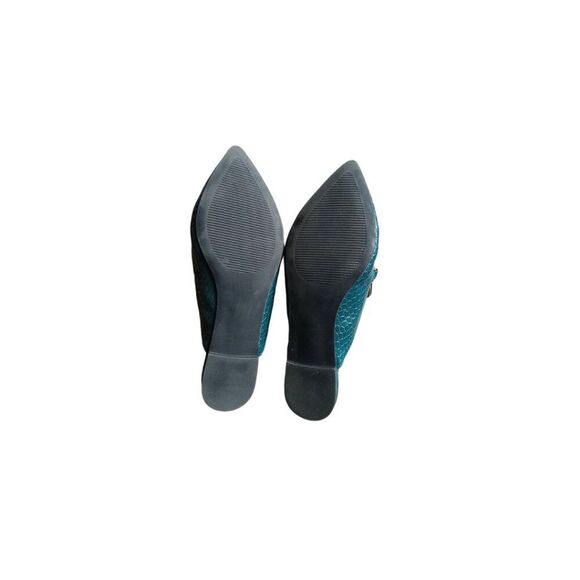 Steve Madden Chain Mule Loafers Size 6.5M Turquoise Crocodile Pointed Toe Flats - Picture 10 of 10